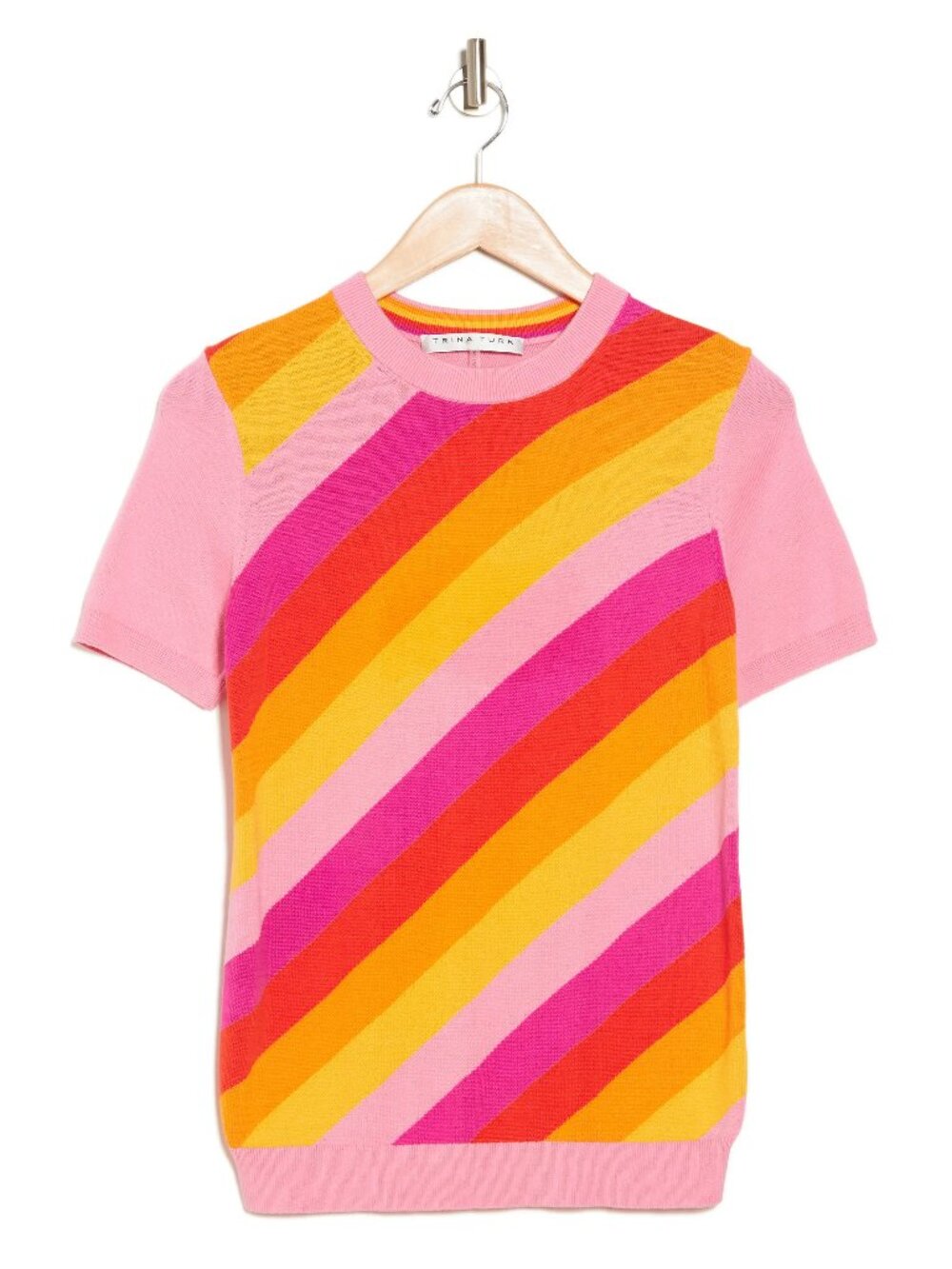 NWT Trina Turk Corrine Short Sleeve Rainbow Stripe Sweater Size M